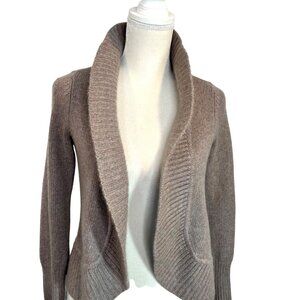 Talbots Petites Pure 100% Cashmere Brown Ruffle Open cardigan Sweater Size S